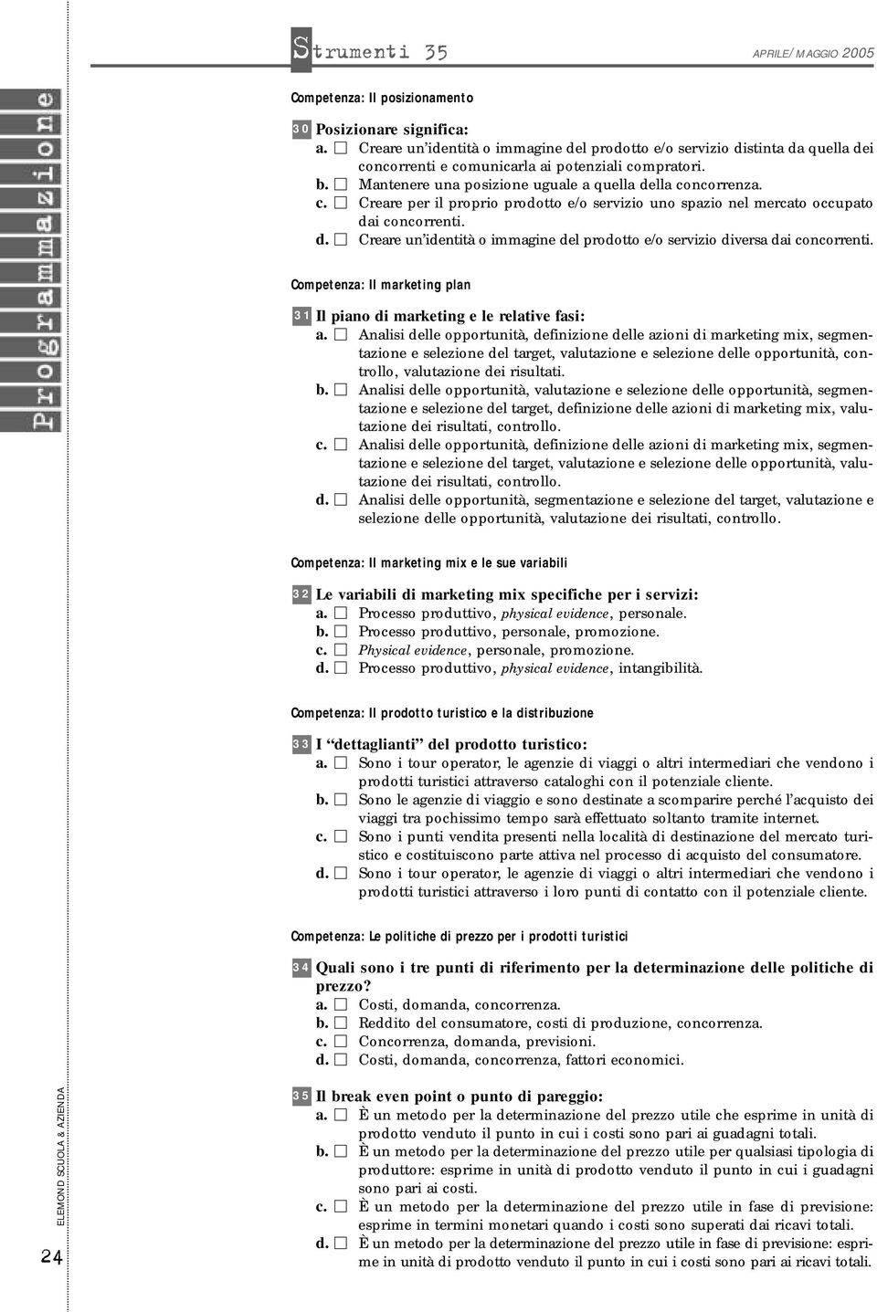 Competenz: Il mrketing pln Il pino di mrketing e le reltive fsi:.