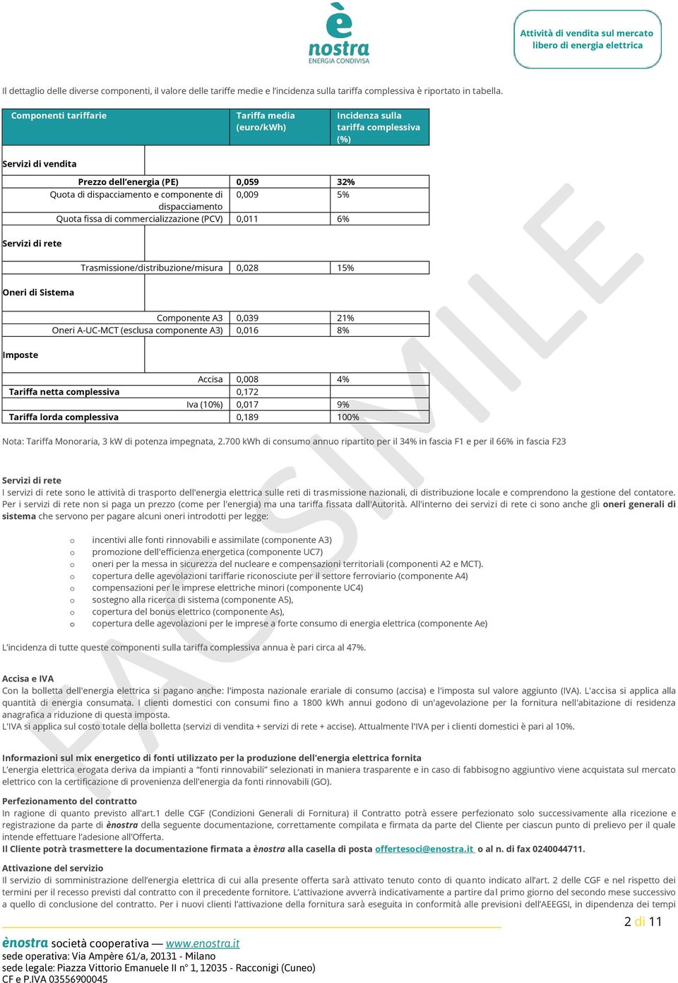 32% 5% dispacciamento Quota fissa di commercializzazione (PCV) 0,011 6% Trasmissione/distribuzione/misura 0,028 15% Oneri di Sistema Componente A3 0,039 21% Oneri A-UC-MCT (esclusa componente A3)