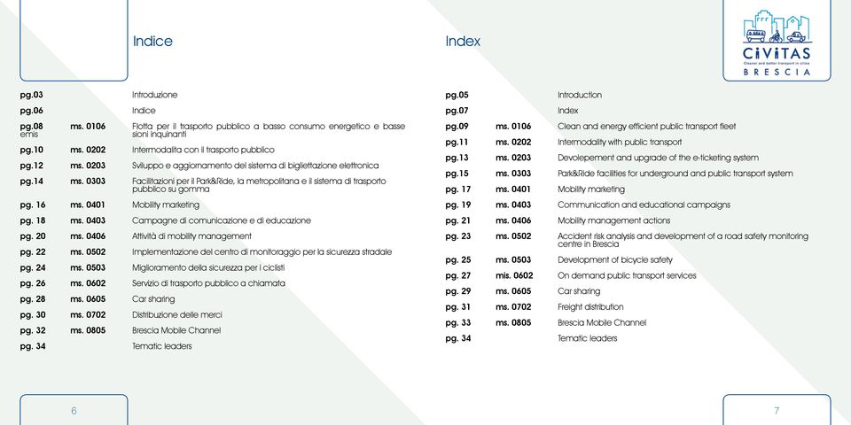 0303 Facilitazioni per il Park&Ride, la metropolitana e il sistema di trasporto pubblico su gomma pg. 16 ms. 0401 Mobility marketing pg. 18 ms. 0403 Campagne di comunicazione e di educazione pg.