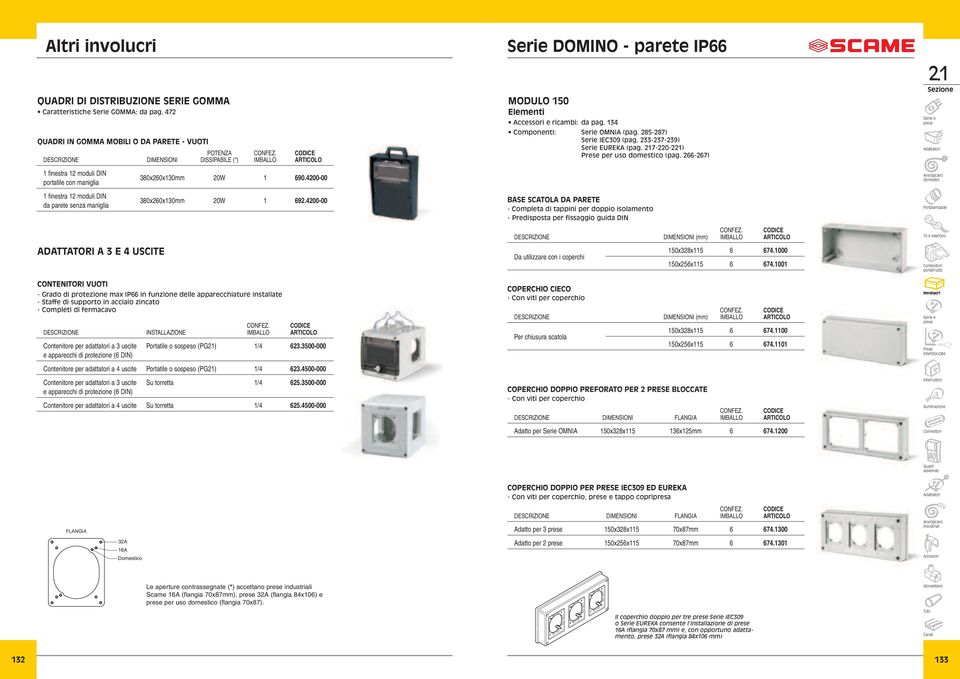 maniglia ADATTATORI A 3 E 4 USCITE CONTENITORI VUOTI 380x260x30mm 20W 690.4200-00 380x260x30mm 20W 692.