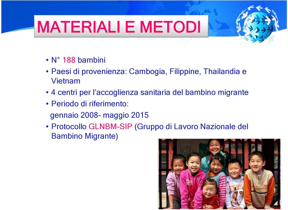 del bambino migrante Periodo di riferimento: gennaio 2008- maggio