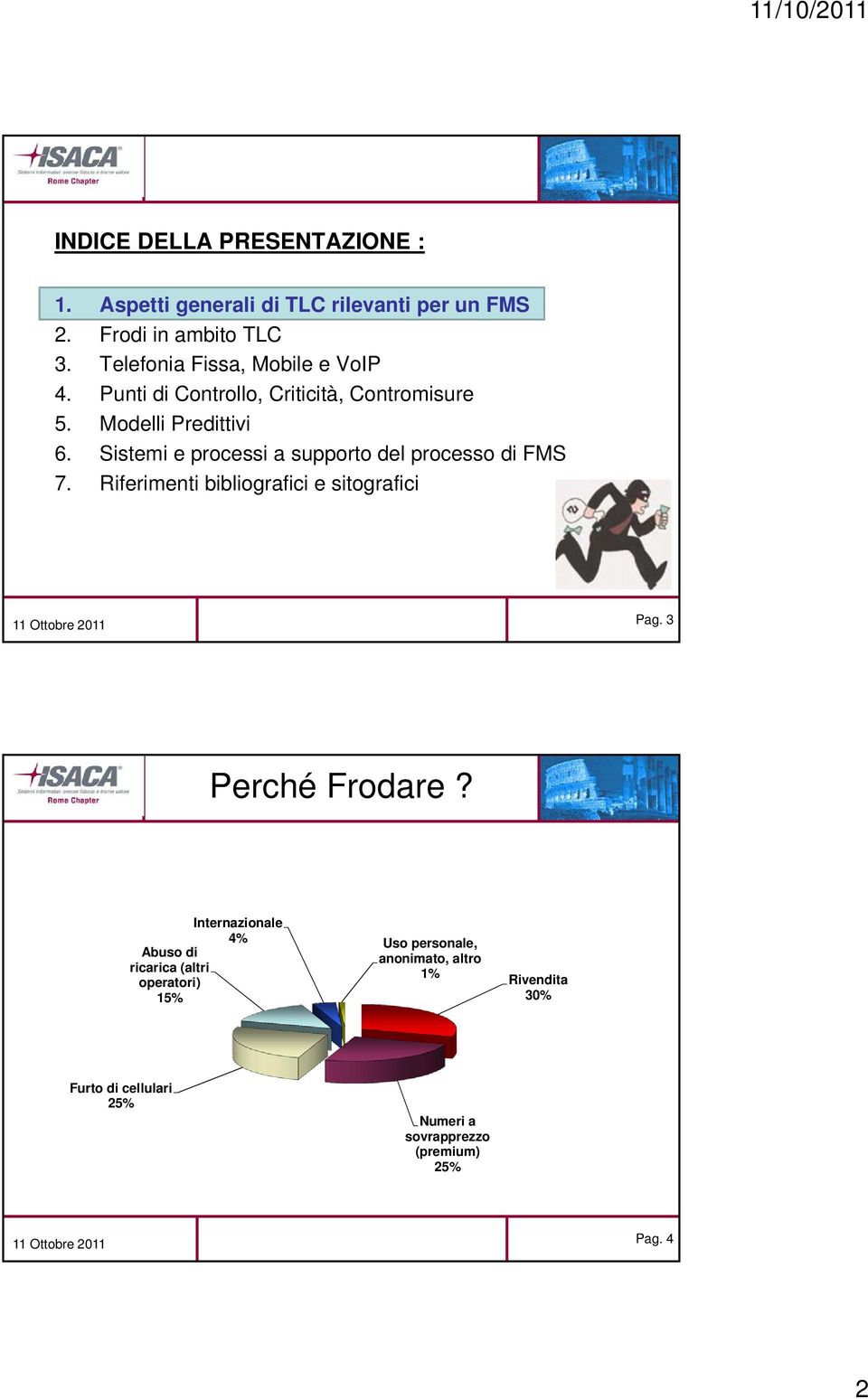 Sistemi e processi a supporto del processo di FMS 7. Riferimenti bibliografici e sitografici Pag. 3 Perché Frodare?