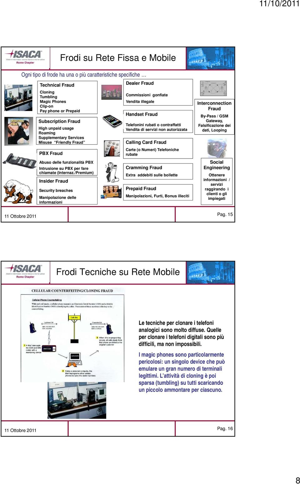 /Premium) Insider Fraud Security breaches Manipolazione delle informazioni Dealer Fraud Commissioni gonfiate Vendita illegale Handset Fraud Telefonini rubati o contraffatti Vendita di servizi non