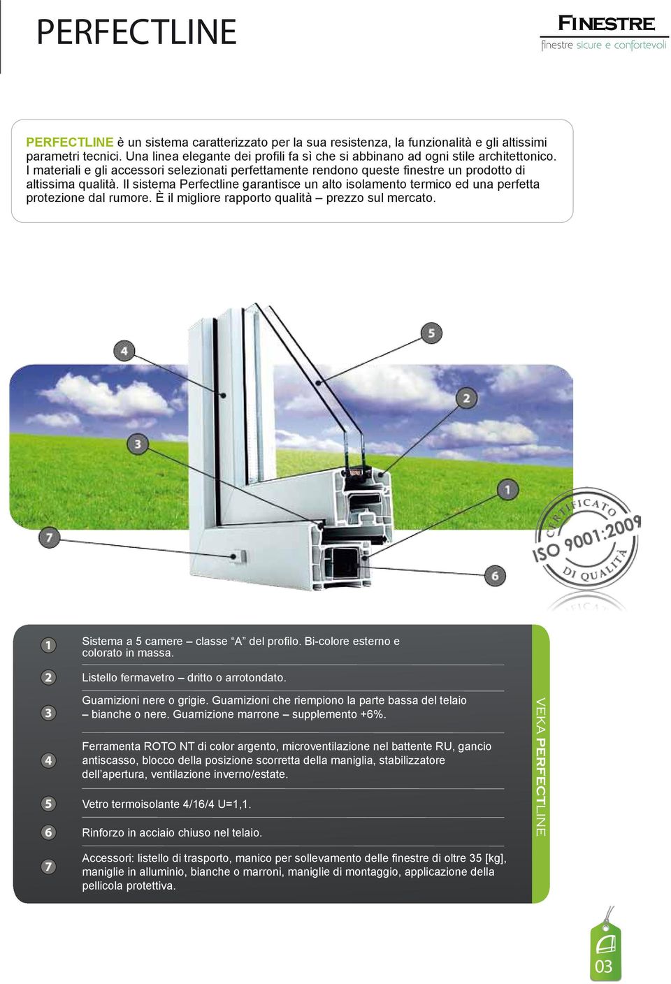 Il sistema Perfectline garantisce un alto isolamento termico ed una perfetta protezione dal rumore. È il migliore rapporto qualità prezzo sul mercato. Sistema a 5 camere classe A del profilo.