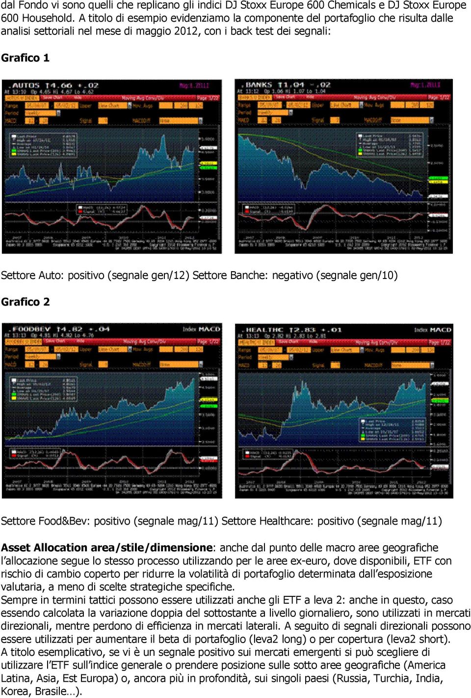 gen/12) Settore Banche: negativo (segnale gen/10) Grafico 2 Settore Food&Bev: positivo (segnale mag/11) Settore Healthcare: positivo (segnale mag/11) Asset Allocation area/stile/dimensione: anche dal