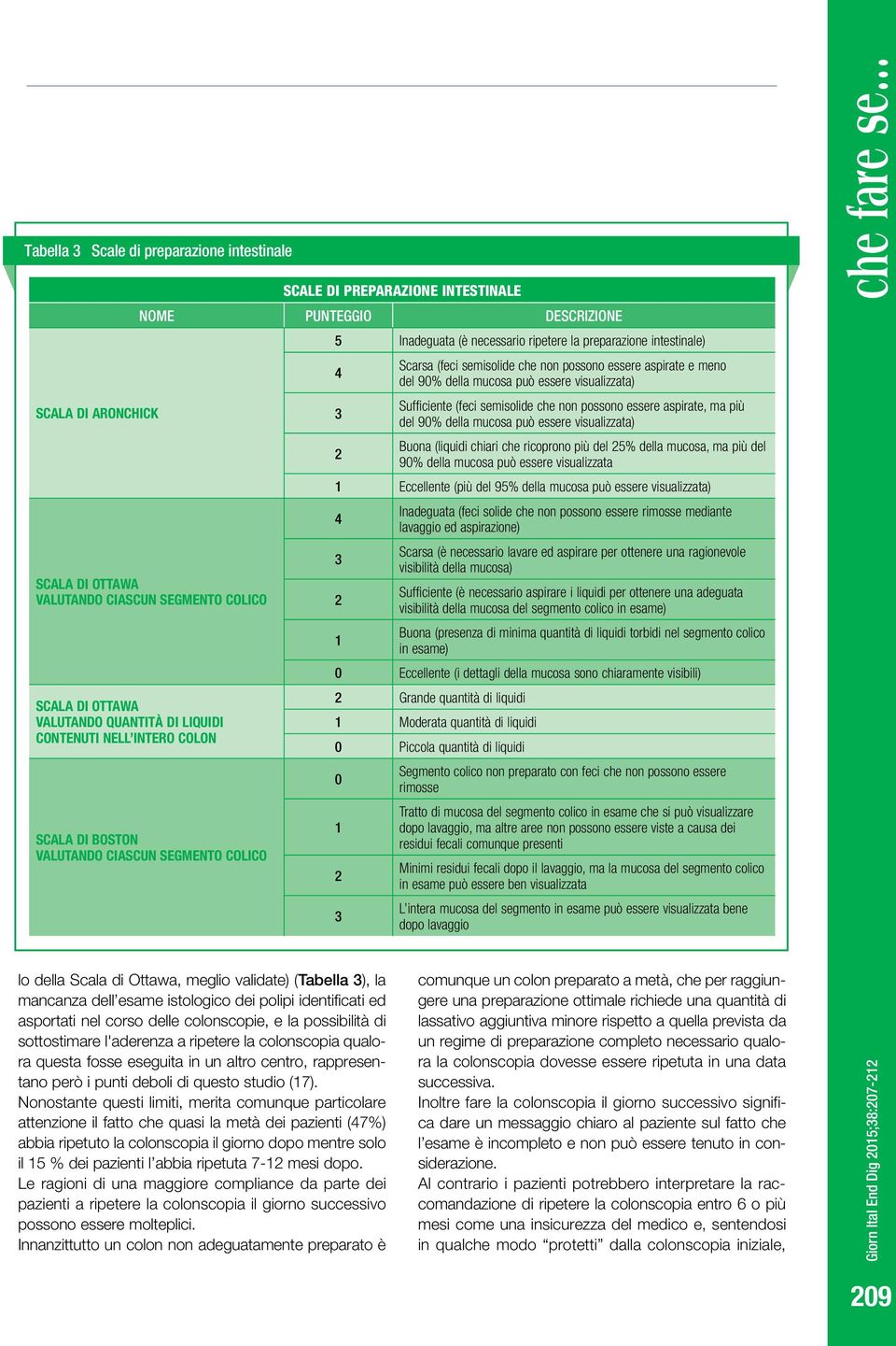 contenuti nell intero colon Scala di Boston valutando ciascun segmento colico 3 2 Sufficiente (feci semisolide che non possono essere aspirate, ma più del 90% della mucosa può essere visualizzata)