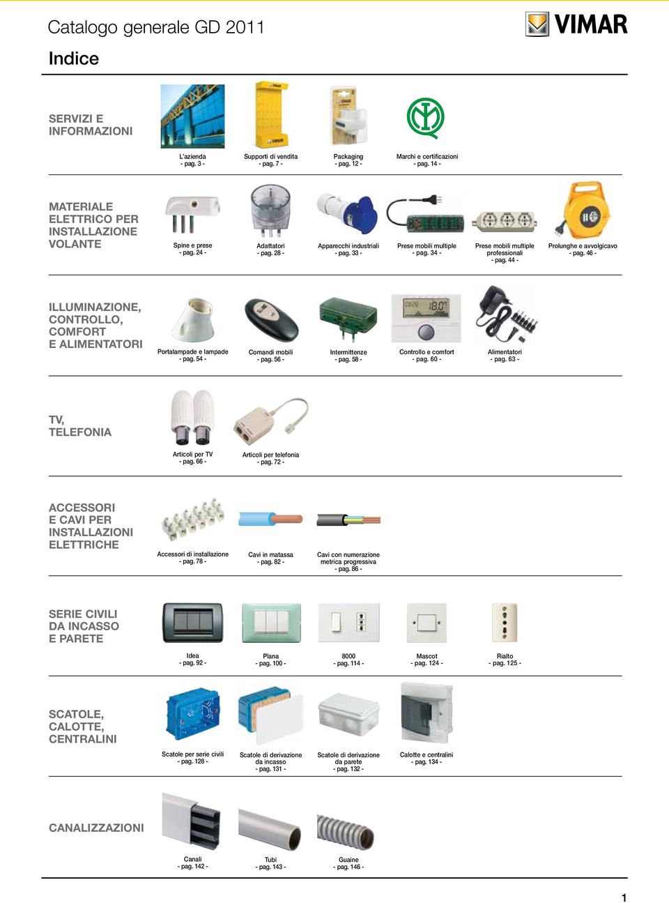 34 - Prese mobili multiple professionali - pag. 44 - Prolunghe e avvolgicavo - pag. 46 - ILLUMINAZIONE, CONTROLLO, COMFORT E ALIMENTATORI Portalampade e lampade - pag. 54 - Comandi mobili - pag.