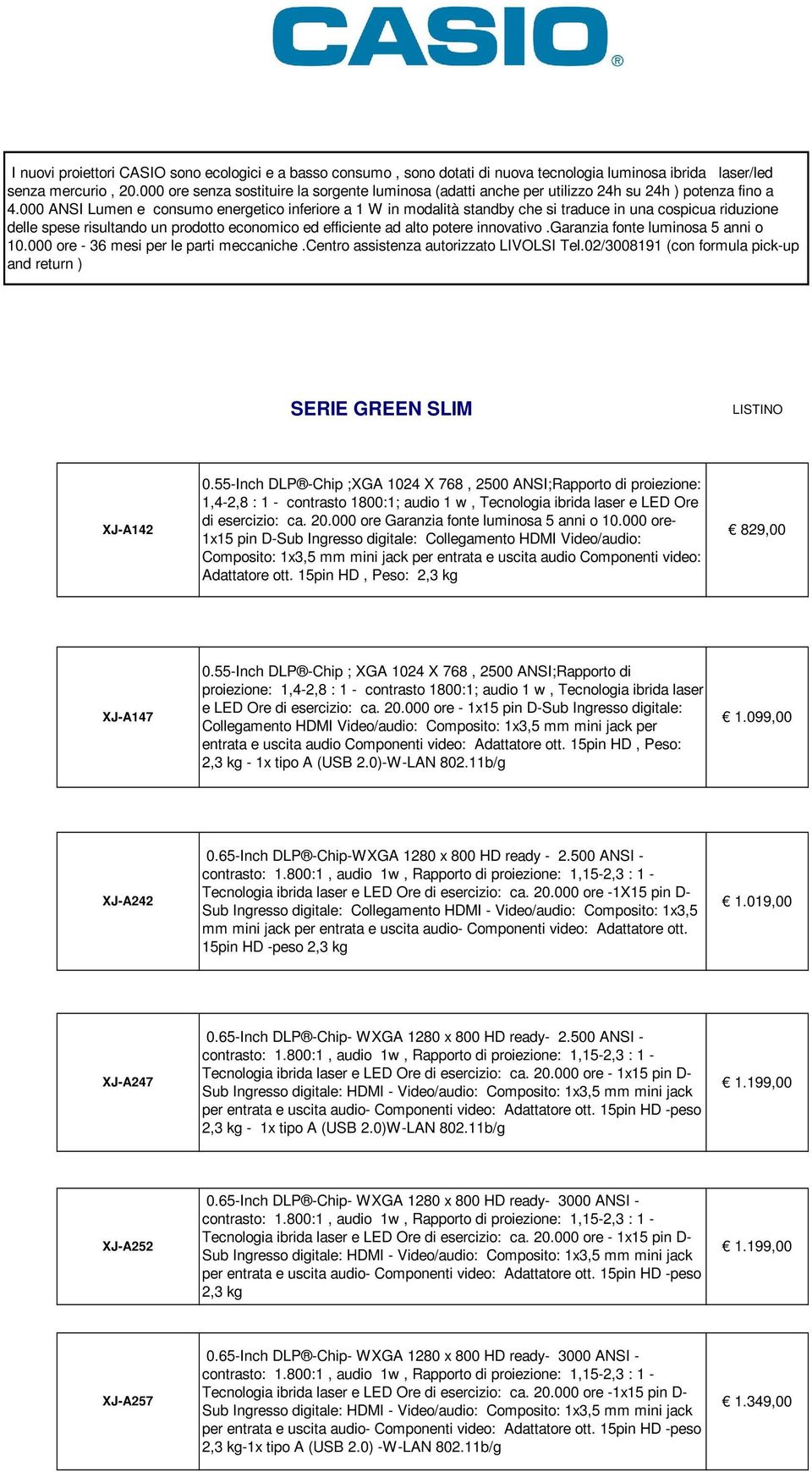 000 ANSI Lumen e consumo energetico inferiore a 1 W in modalità standby che si traduce in una cospicua riduzione delle spese risultando un prodotto economico ed efficiente ad alto potere innovativo.