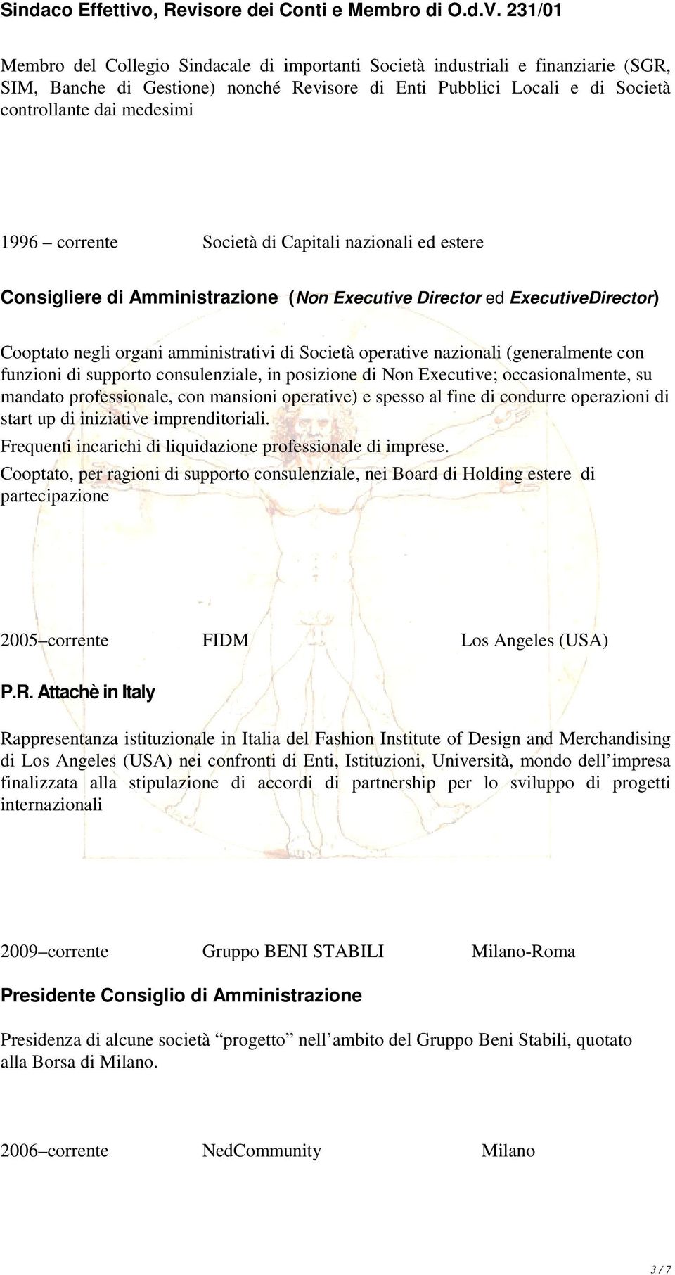 corrente Società di Capitali nazionali ed estere Consigliere di Amministrazione (Non Executive Director ed ExecutiveDirector) Cooptato negli organi amministrativi di Società operative nazionali