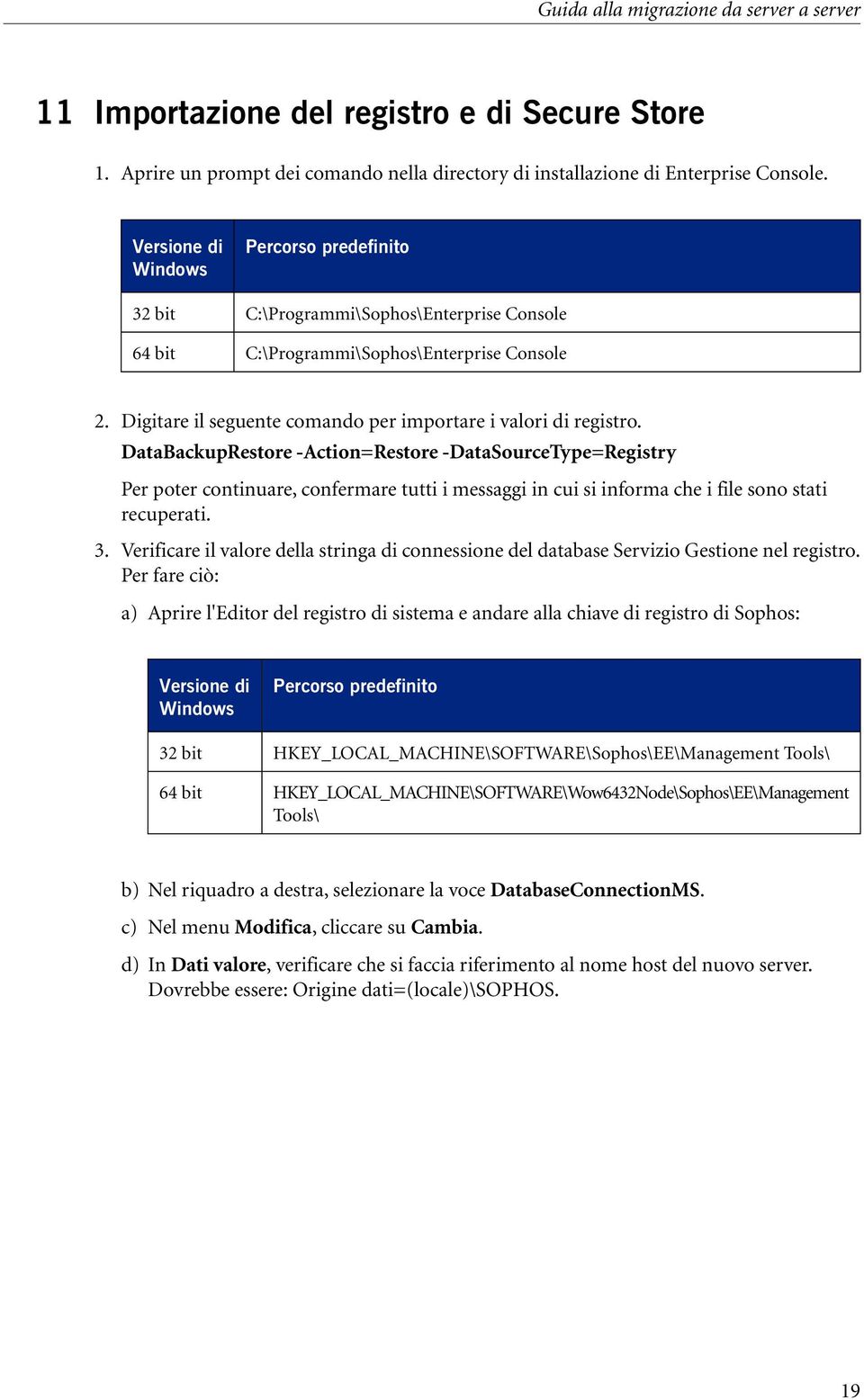 DataBackupRestore -Action=Restore -DataSourceType=Registry Per poter continuare, confermare tutti i messaggi in cui si informa che i file sono stati recuperati. 3.