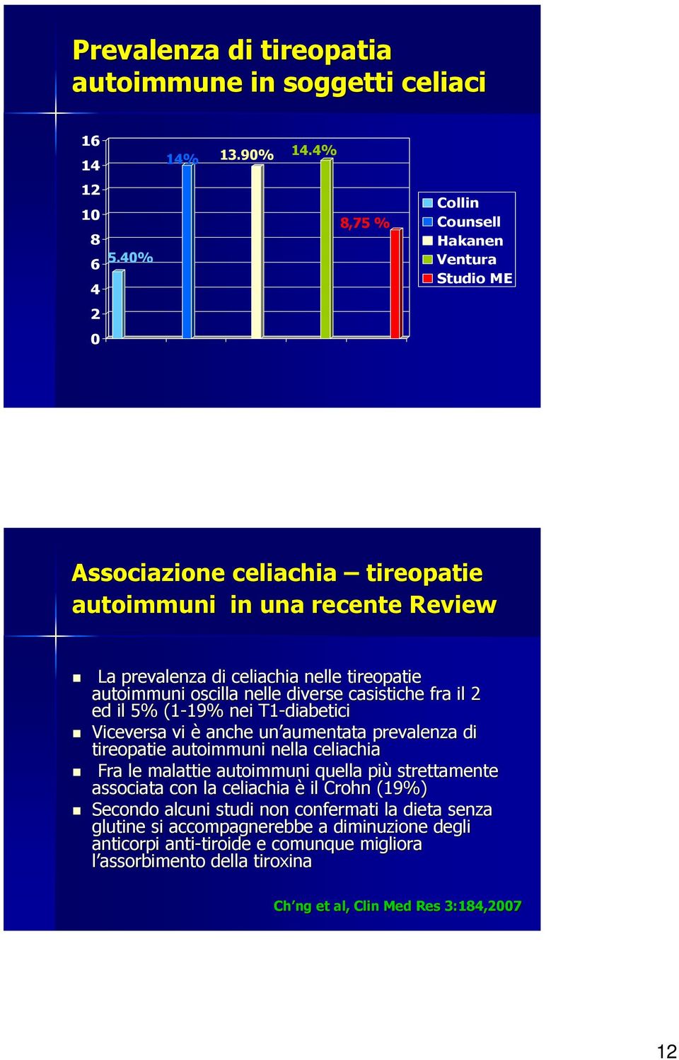 nelle diverse casistiche fra il 2 ed il 5% (1-19% 19% nei T1-diabetici Viceversa vi è anche un aumentata prevalenza di tireopatie autoimmuni nella celiachia Fra le malattie autoimmuni