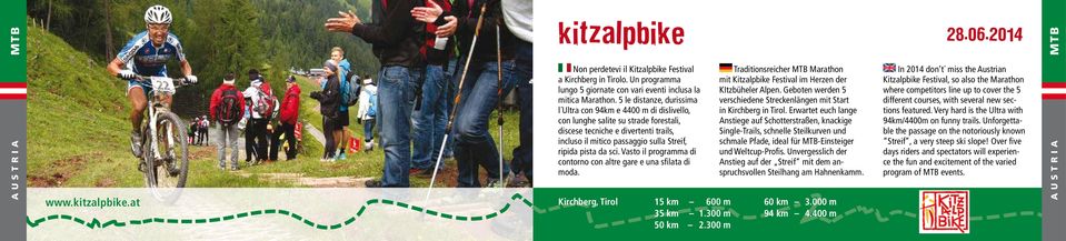 da sci. Vasto il programma di contorno con altre gare e una sfilata di moda. Traditionsreicher Marathon mit Kitzalpbike Festival im Herzen der KItzbüheler Alpen.