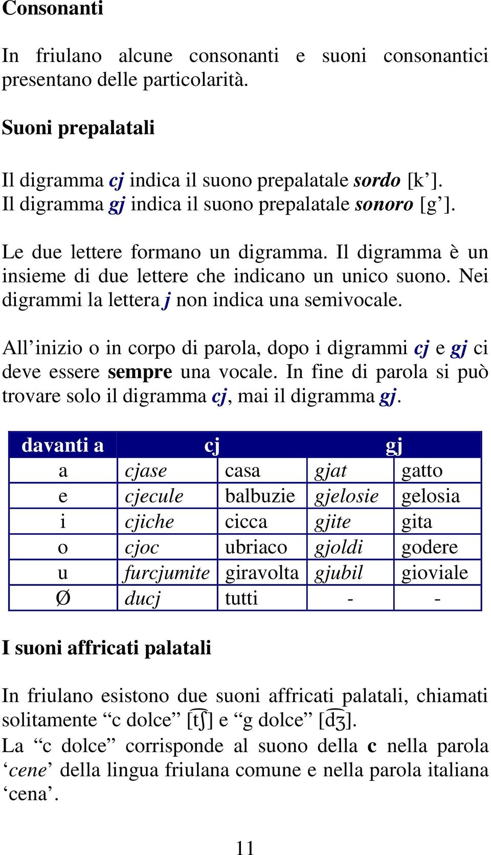 Nei digrammi la lettera j non indica una semivocale. All inizio o in corpo di parola, dopo i digrammi cj e gj ci deve essere sempre una vocale.