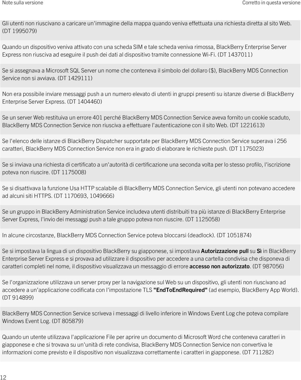 tramite connessione Wi-Fi. (DT 1437011) Se si assegnava a Microsoft SQL Server un nome che conteneva il simbolo del dollaro ($), BlackBerry MDS Connection Service non si avviava.