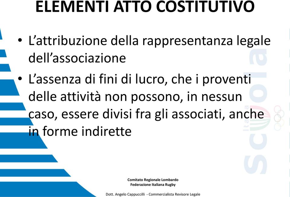 di lucro, che i proventi delle attività non possono, in