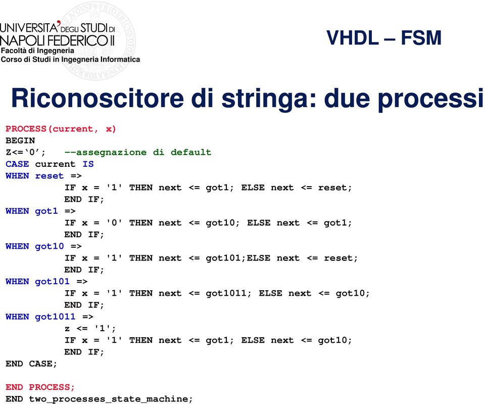 => IF x = '1' THEN next <= got101;else next <= reset; WHEN got101 => IF x = '1' THEN next <= got1011; ELSE next <= got10; WHEN