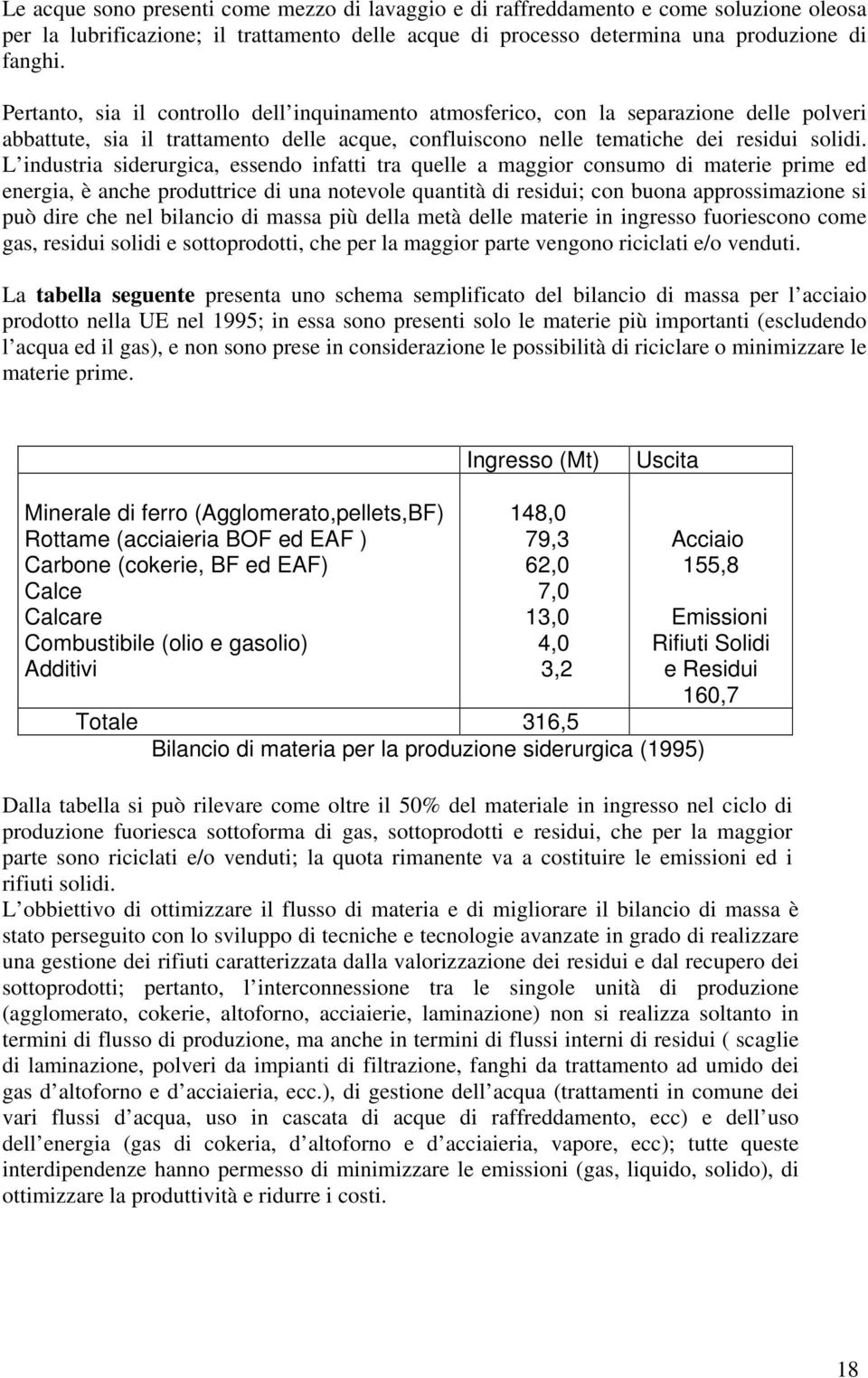 L industria siderurgica, essendo infatti tra quelle a maggior consumo di materie prime ed energia, è anche produttrice di una notevole quantità di residui; con buona approssimazione si può dire che