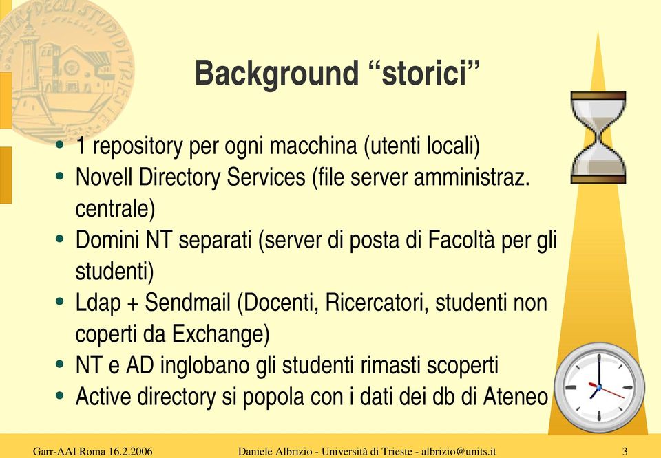 centrale) Domini NT separati (server di posta di Facoltà per gli studenti) Ldap + Sendmail