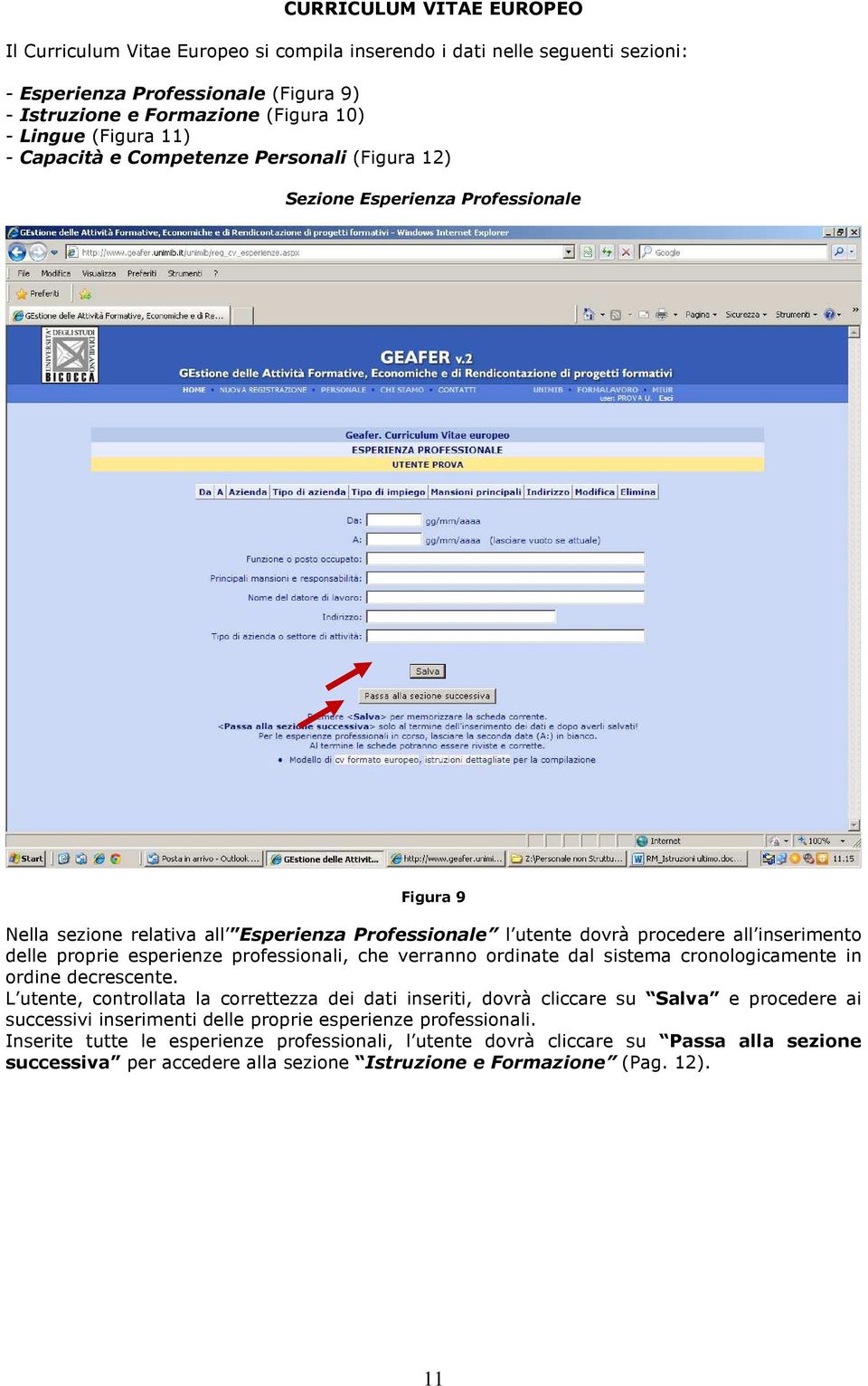 esperienze professionali, che verranno ordinate dal sistema cronologicamente in ordine decrescente.