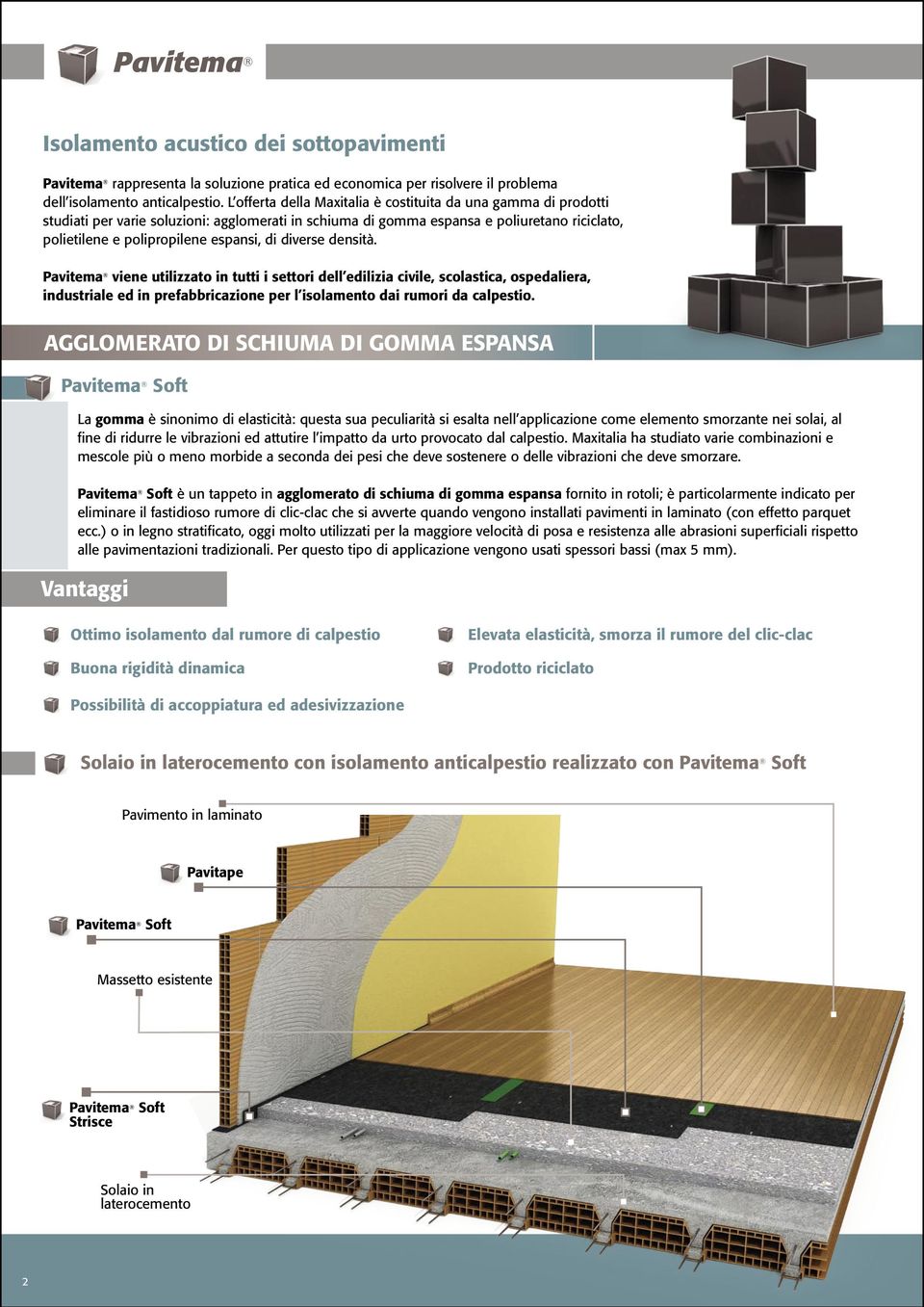 diverse densità. Pavitema viene utilizzato in tutti i settori dell edilizia civile, scolastica, ospedaliera, industriale ed in prefabbricazione per l isolamento dai rumori da calpestio.