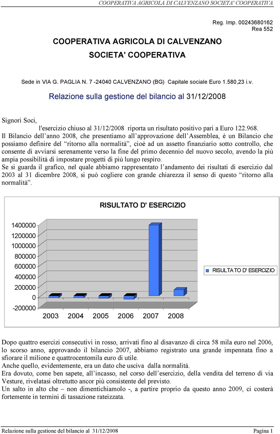 Il Bilancio dell anno 2008, che presentiamo all approvazione dell Assemblea, è un Bilancio che possiamo definire del ritorno alla normalità, cioè ad un assetto finanziario sotto controllo, che