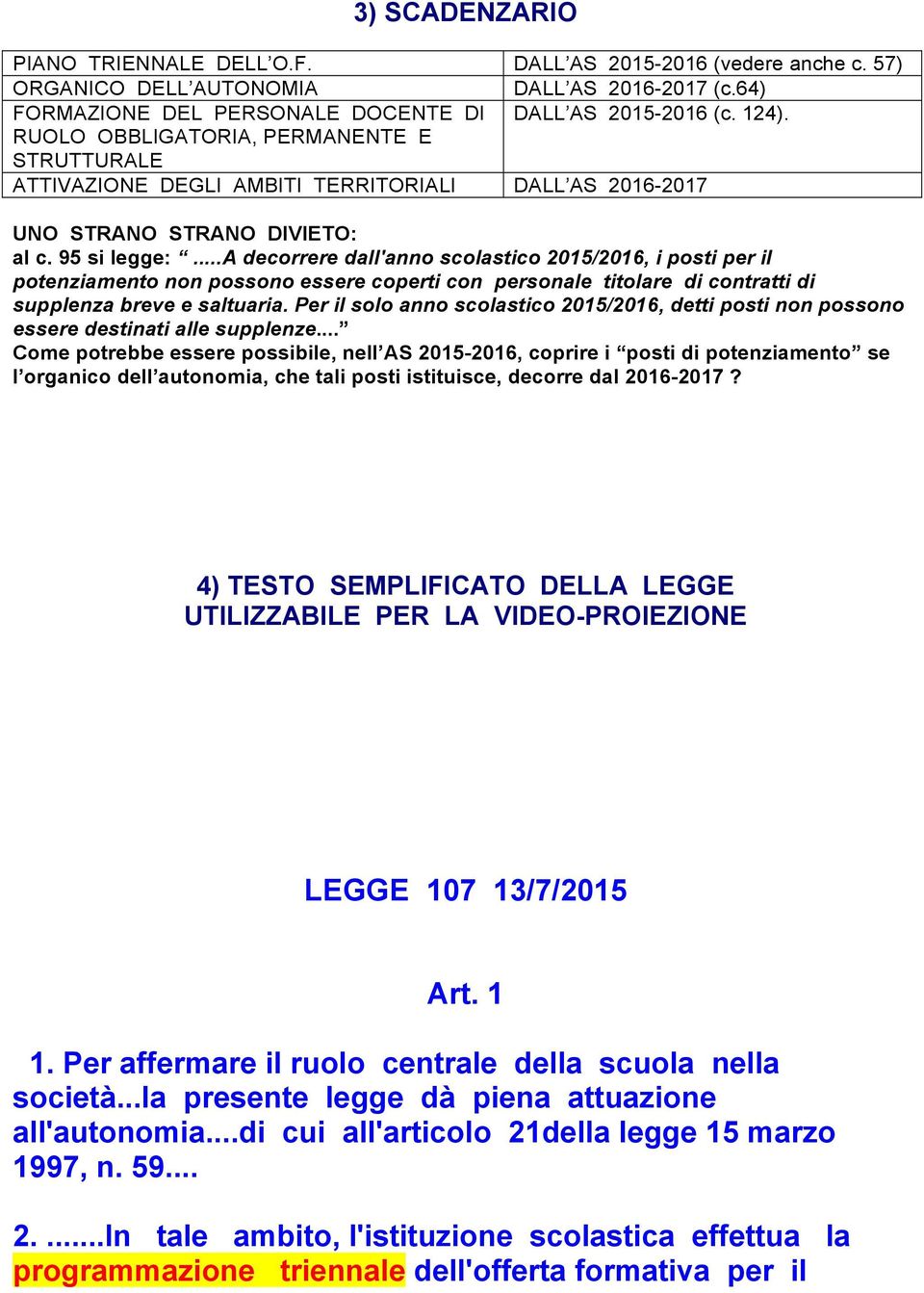 ..a decorrere dall'anno scolastico 2015/2016, i posti per il potenziamento non possono essere coperti con personale titolare di contratti di supplenza breve e saltuaria.