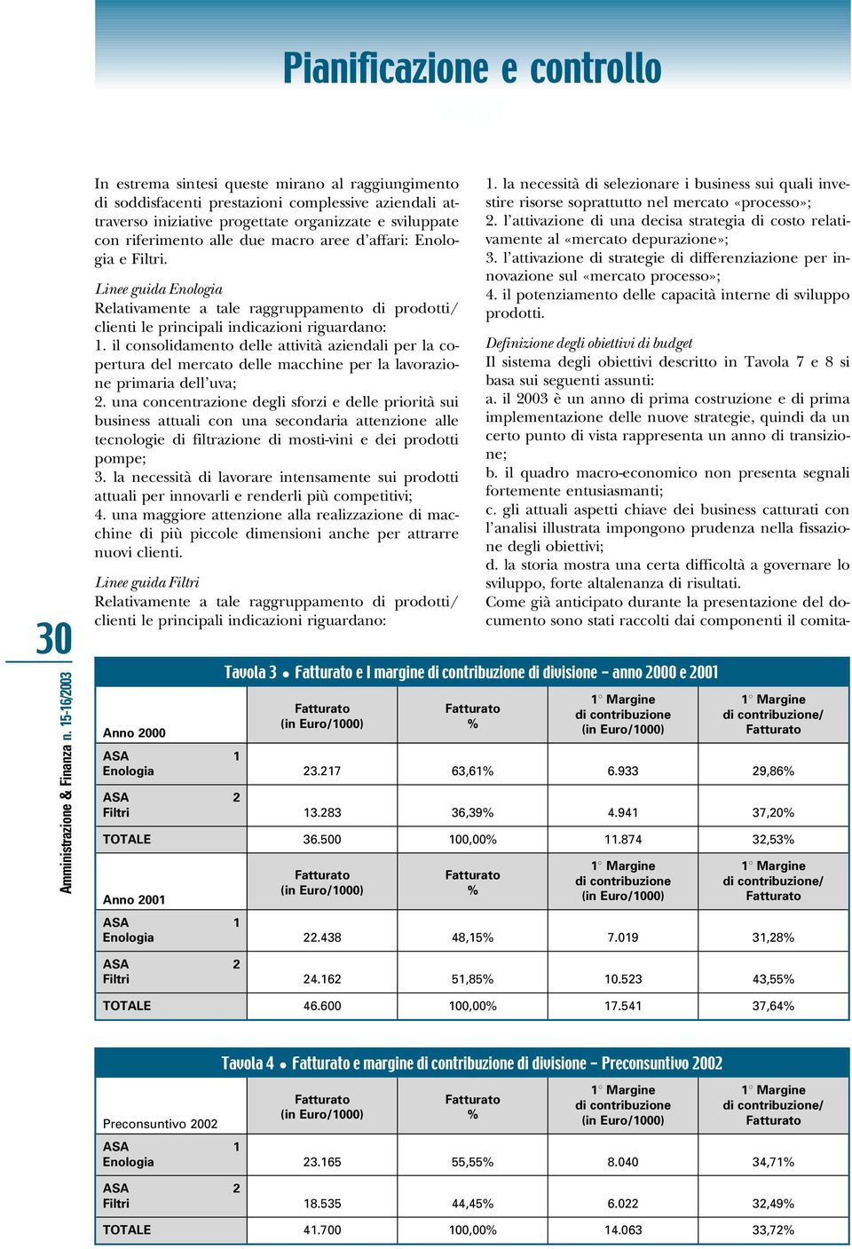 il consolidamento delle attività aziendali per la copertura del mercato delle macchine per la lavorazione primaria dell uva; 2.