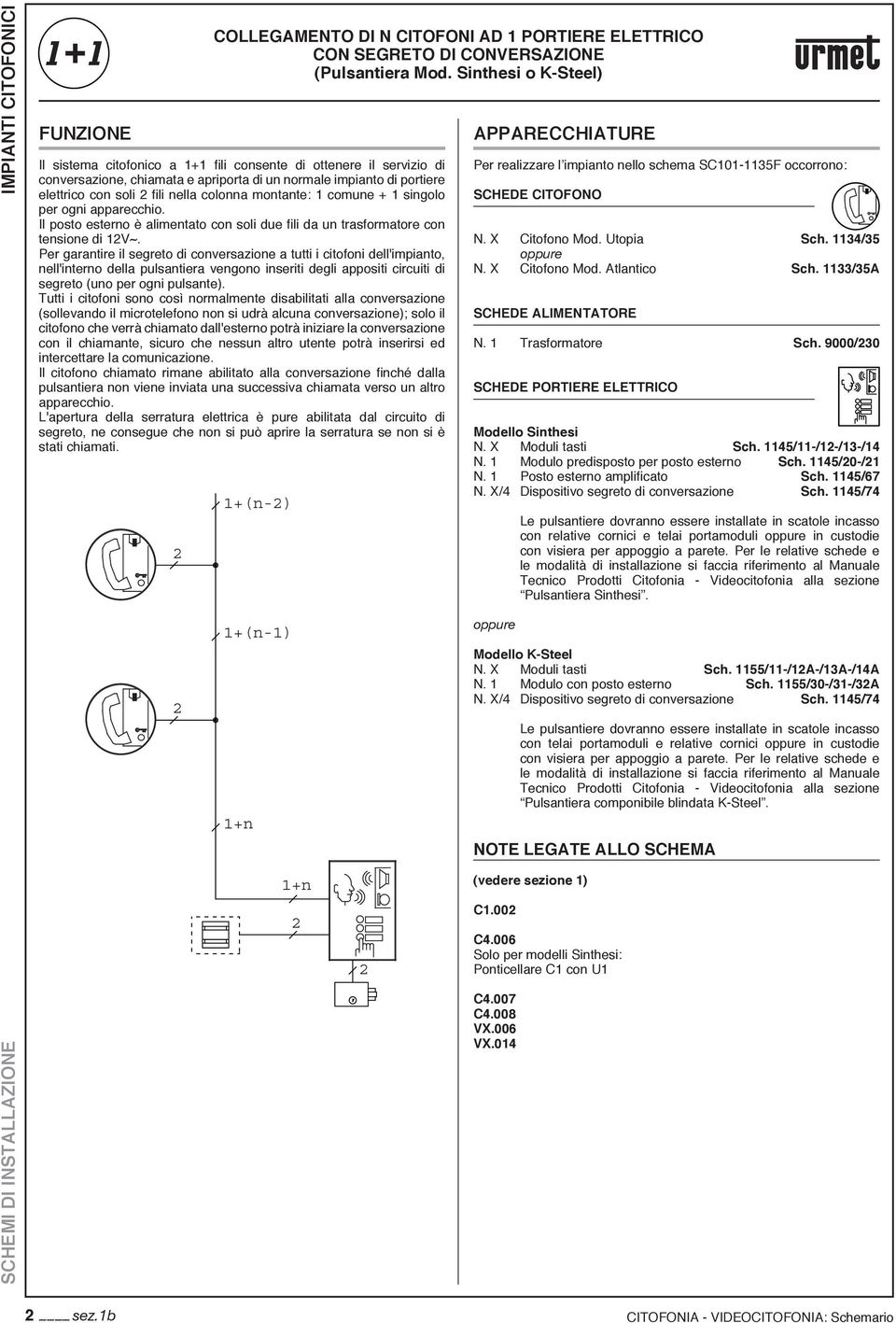 montante: comune + singolo per ogni apparecchio. Il posto esterno è alimentato con soli due fili da un trasformatore con tensione di V.