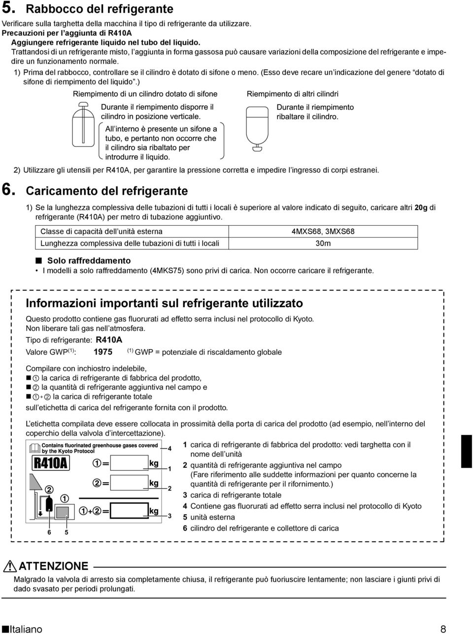 1) Prima del rabbocco, controllare se il cilindro è dotato di sifone o meno. (Esso deve recare un indicazione del genere dotato di sifone di riempimento del liquido.