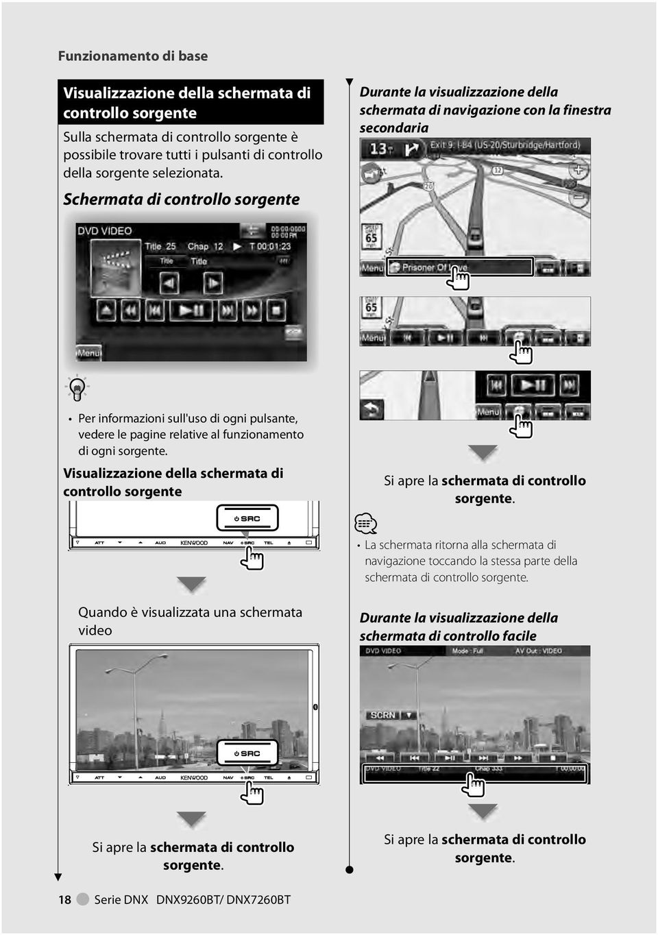 funzionamento di ogni sorgente. Visualizzazione della schermata di controllo sorgente Quando è visualizzata una schermata video Si apre la schermata di controllo sorgente.