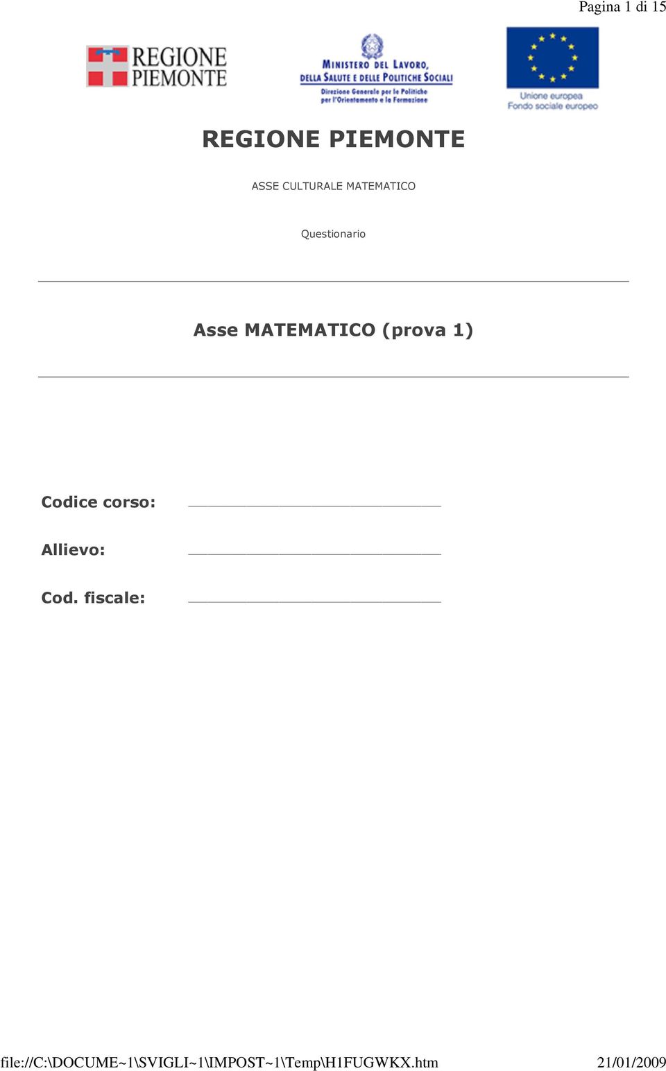 Questionario Asse MATEMATICO