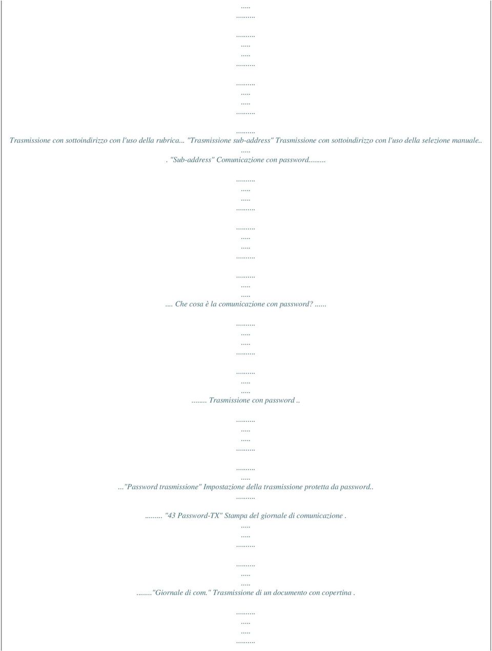 .. "Sub-address" Comunicazione con password...... Che cosa è la comunicazione con password?.... Trasmissione con password.