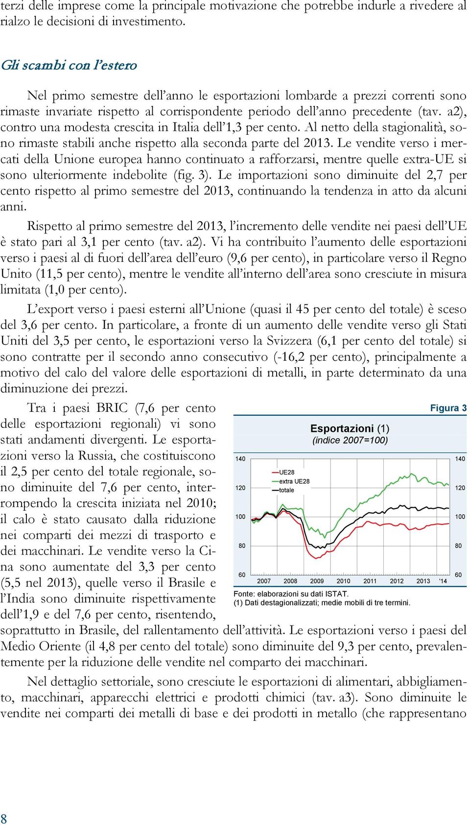 a2), contro una modesta crescita in Italia dell 1,3 per cento. Al netto della stagionalità, sono rimaste stabili anche rispetto alla seconda parte del 213.