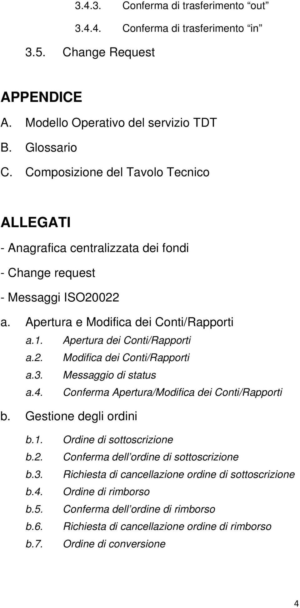 . Apertura dei Conti/Rapporti a.2. Modifica dei Conti/Rapporti a.3. Messaggio di status a.4. Conferma Apertura/Modifica dei Conti/Rapporti b. Gestione degli ordini b.. b.2. b.3. b.4. b.5.