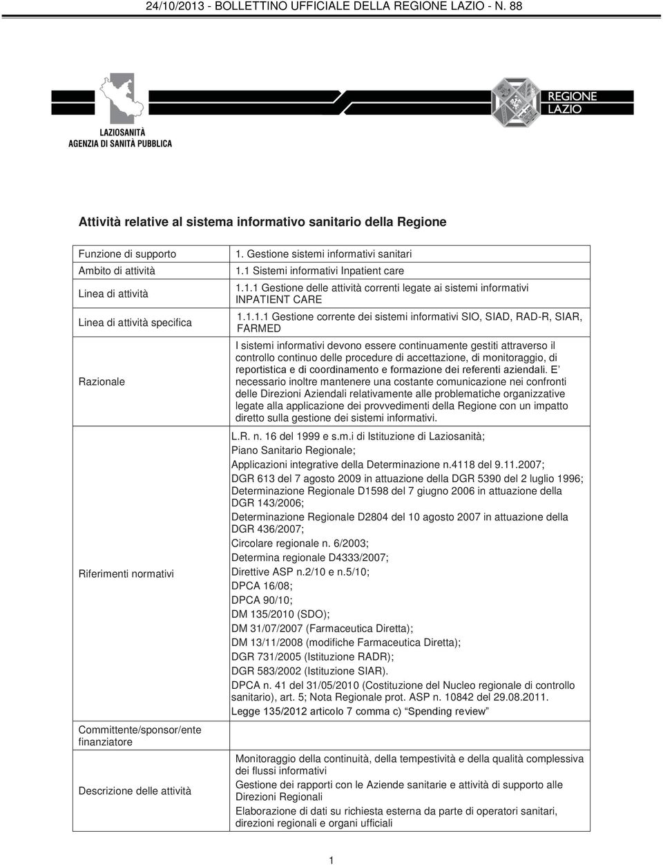 accettazione, di monitoraggio, di reportistica e di coordinamento e formazione dei referenti aziendali.