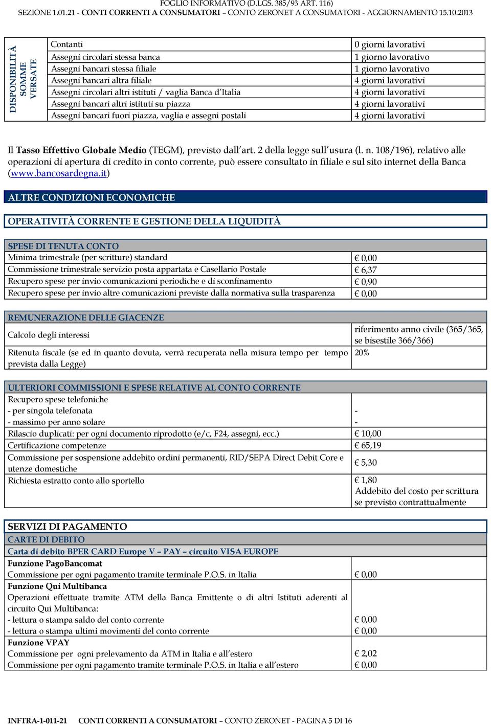 lavorativi 4 giorni lavorativi Il Tasso Effettivo Globale Medio (TEGM), previsto dall art. 2 della legge sull usura (l. n.