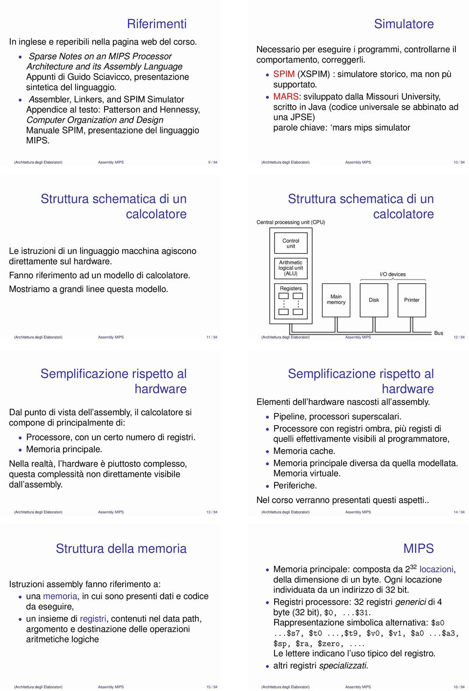 Assembler, Linkers, and SPIM Simulator Appendice al testo: Patterson and Hennessy, Computer Organization and Design Manuale SPIM, presentazione del linguaggio MIPS.