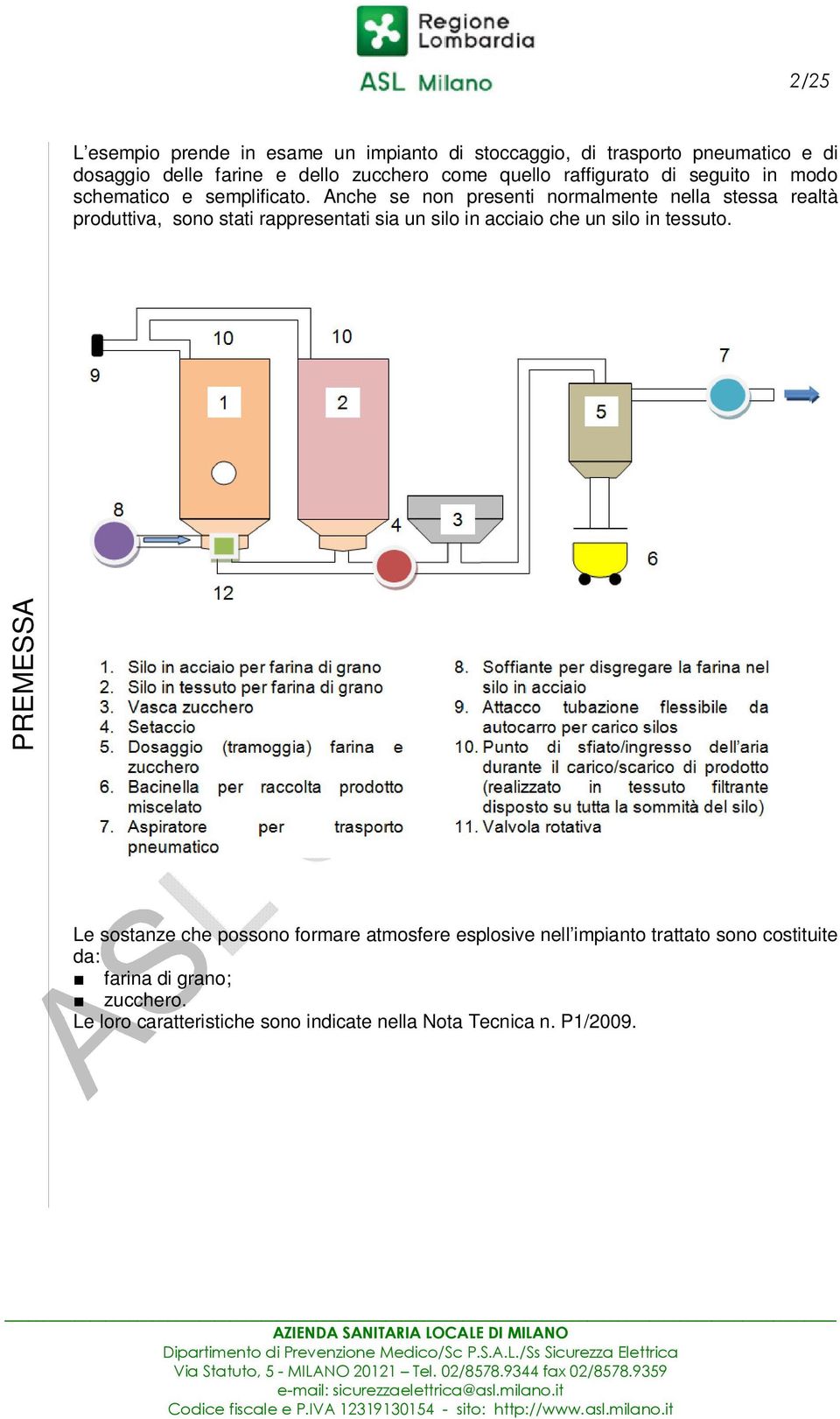 PRMSSA Le sostanze che possono formare atmosfere esplosive nell impianto trattato sono costituite da: farina di grano; zucchero.