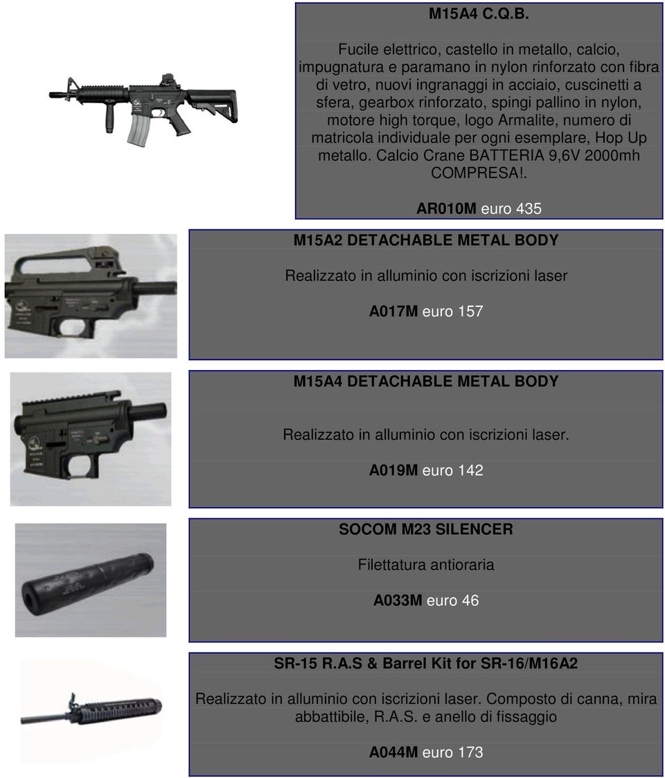 in nylon, motore high torque, logo Armalite, numero di matricola individuale per ogni esemplare, Hop Up metallo. Calcio Crane BATTERIA 9,6V 2000mh COMPRESA!