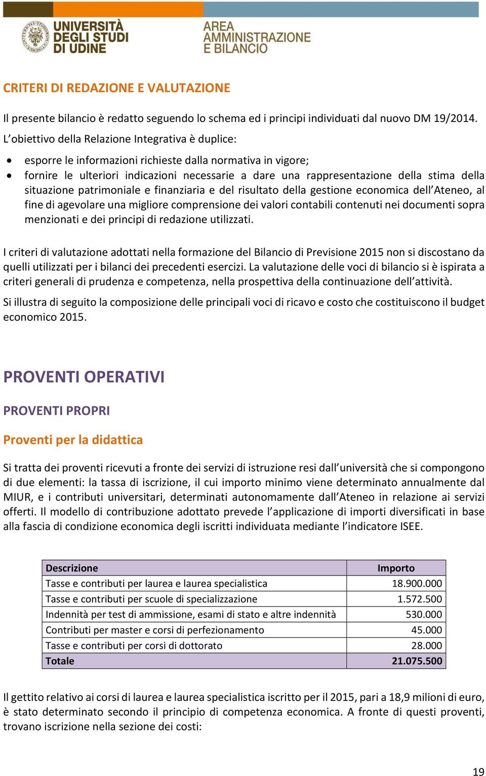 della situazione patrimoniale e finanziaria e del risultato della gestione economica dell Ateneo, al fine di agevolare una migliore comprensione dei valori contabili contenuti nei documenti sopra