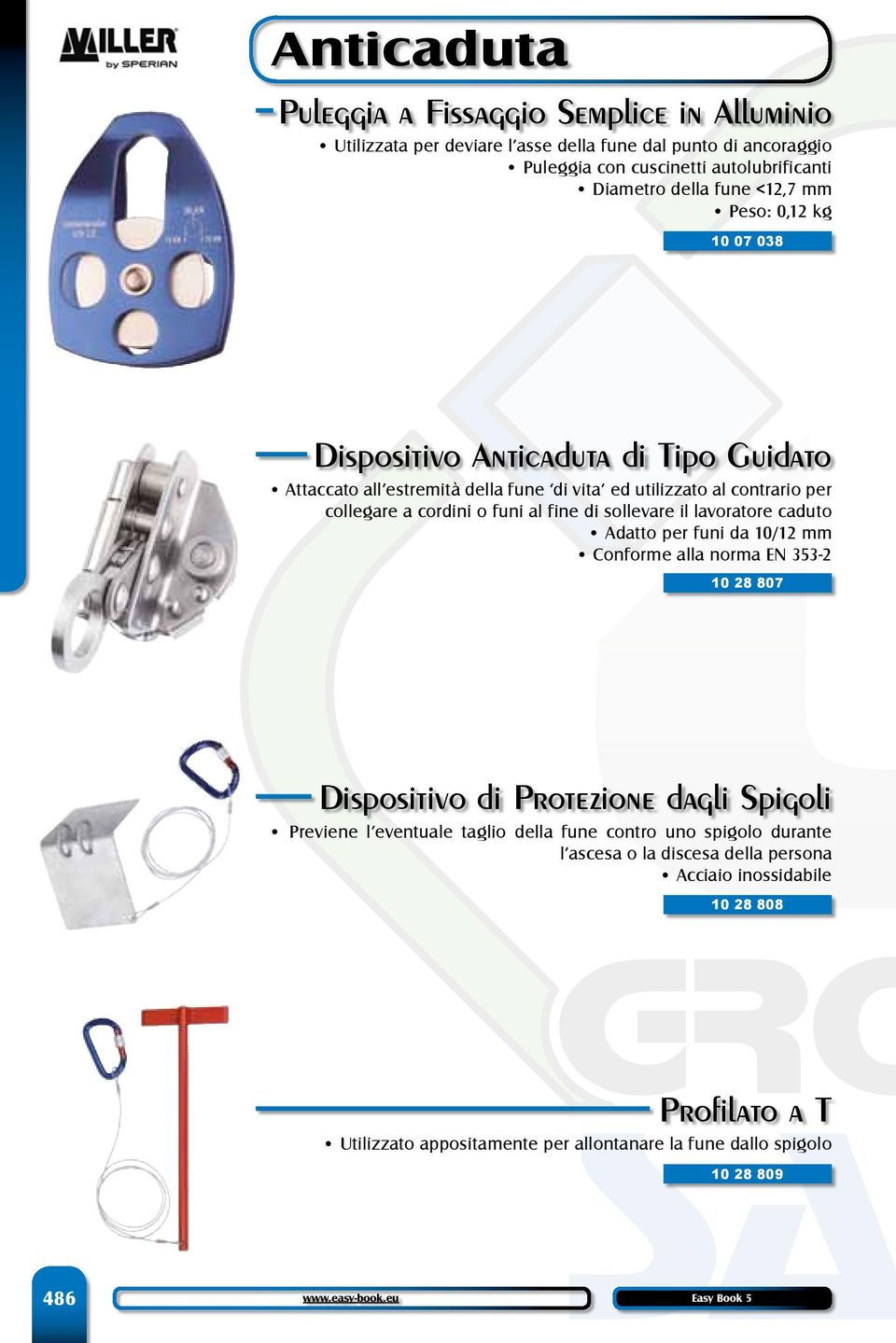 lavoratore caduto Adatto per funi da 10/12 mm Conforme alla norma EN 353-2 10 28 807 Dispositivo di Protezione dagli Spigoli Previene l eventuale taglio della fune contro uno spigolo