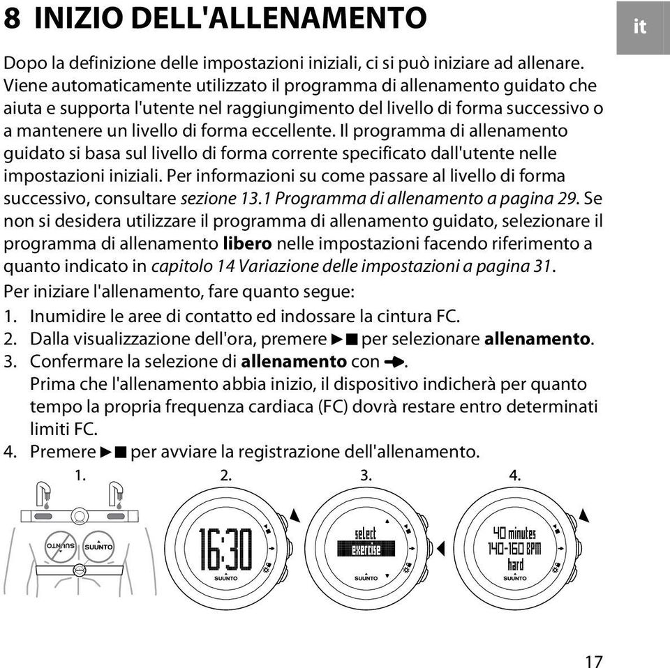 Il programma di allenamento guidato si basa sul livello di forma corrente specificato dall'utente nelle impostazioni iniziali.