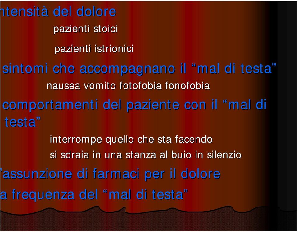 con il mal di testa interrompe quello che sta facendo si sdraia in una stanza