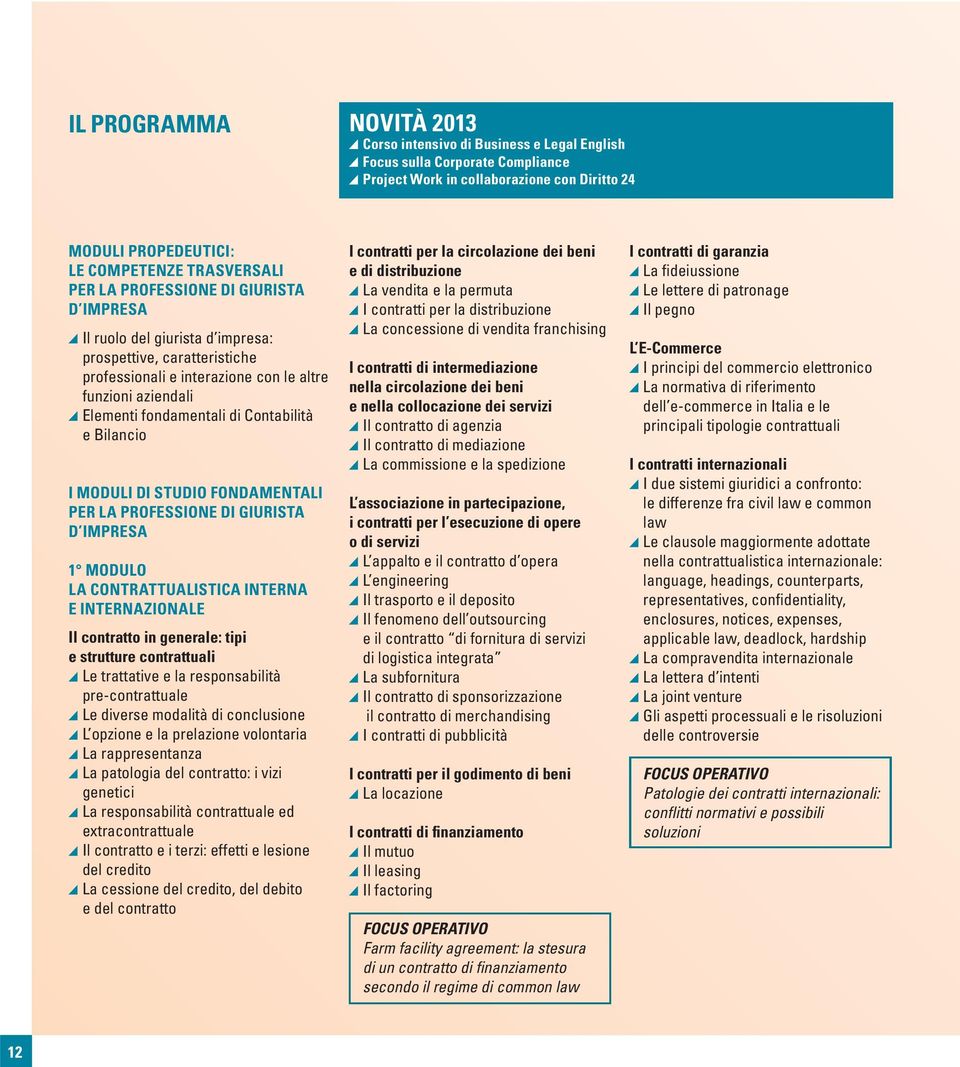 Bilancio I MODULI DI STUDIO FONDAMENTALI PER LA PROFESSIONE DI GIURISTA D IMPRESA 1 MODULO LA CONTRATTUALISTICA INTERNA E INTERNAZIONALE Il contratto in generale: tipi e strutture contrattuali Le