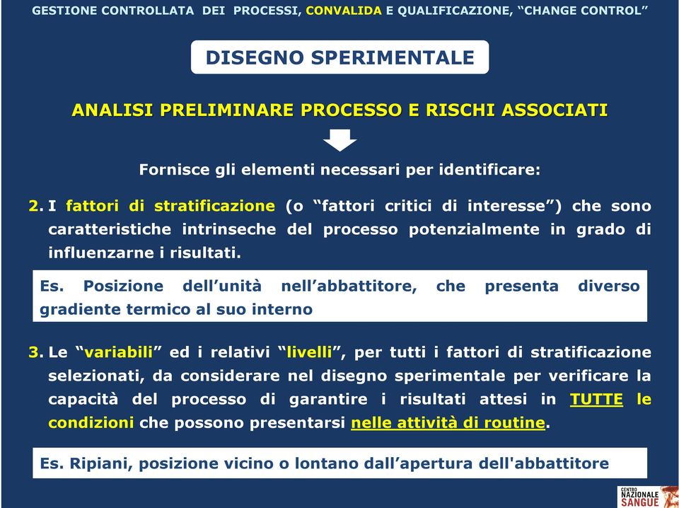 Posizione dell unità nell abbattitore, che presenta diverso gradiente termico al suo interno 3.