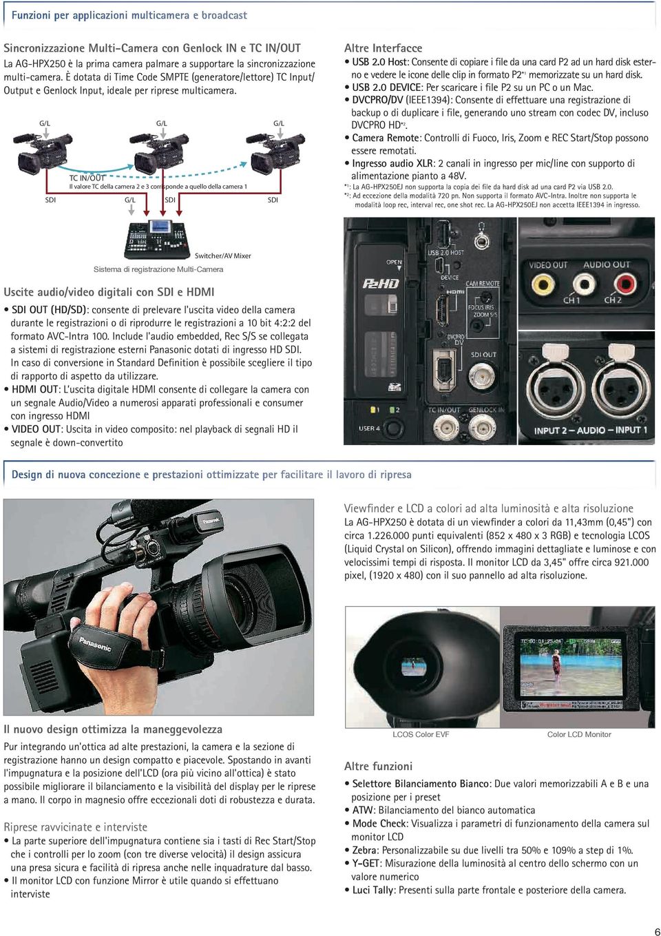 G/L SDI G/L TC IN/OUT Il valore TC della camera 2 e 3 corrisponde a quello della camera 1 G/L SDI SDI G/L Altre Interfacce USB 2.