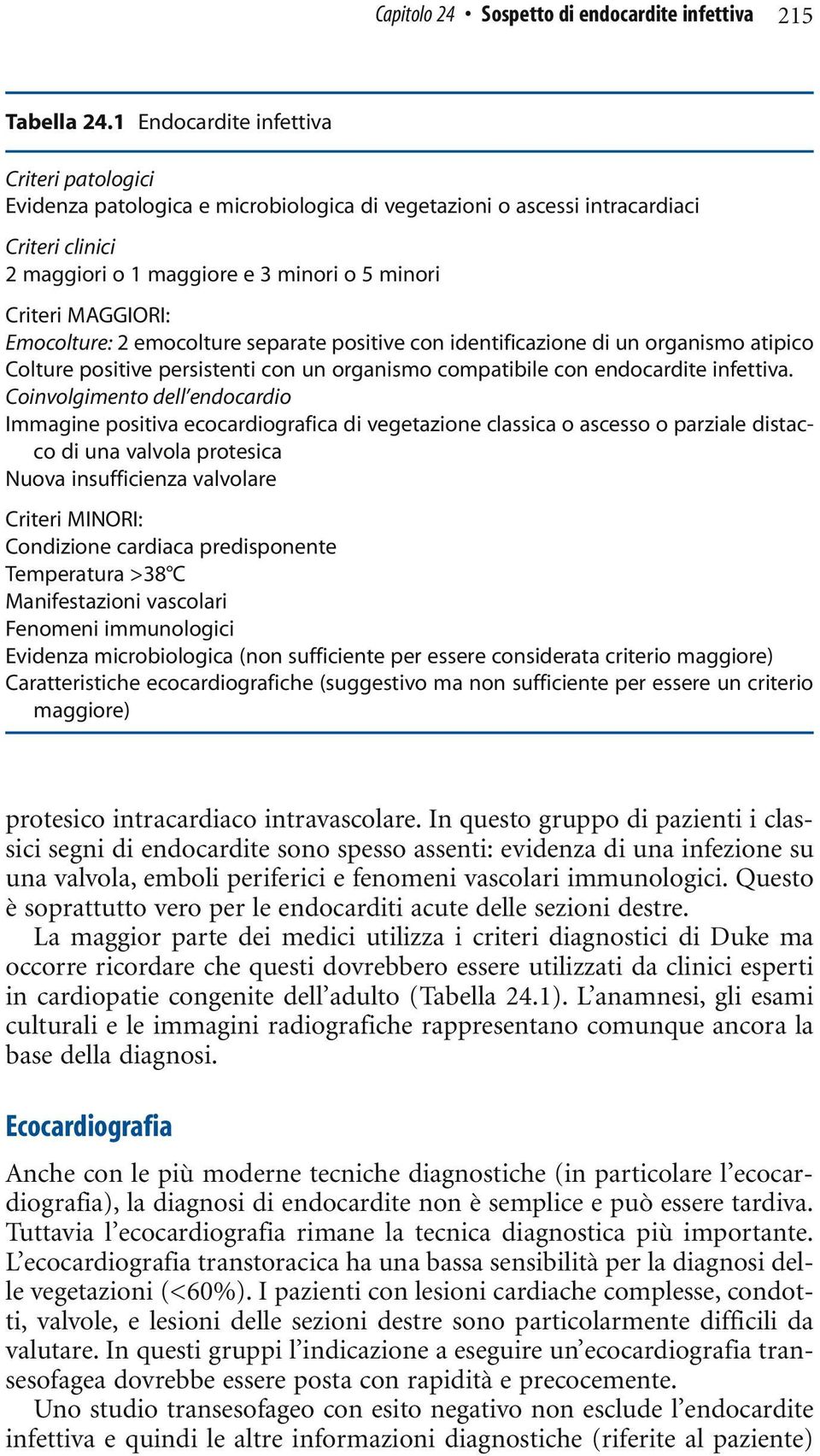 Emocolture: 2 emocolture separate positive con identificazione di un organismo atipico Colture positive persistenti con un organismo compatibile con endocardite infettiva.