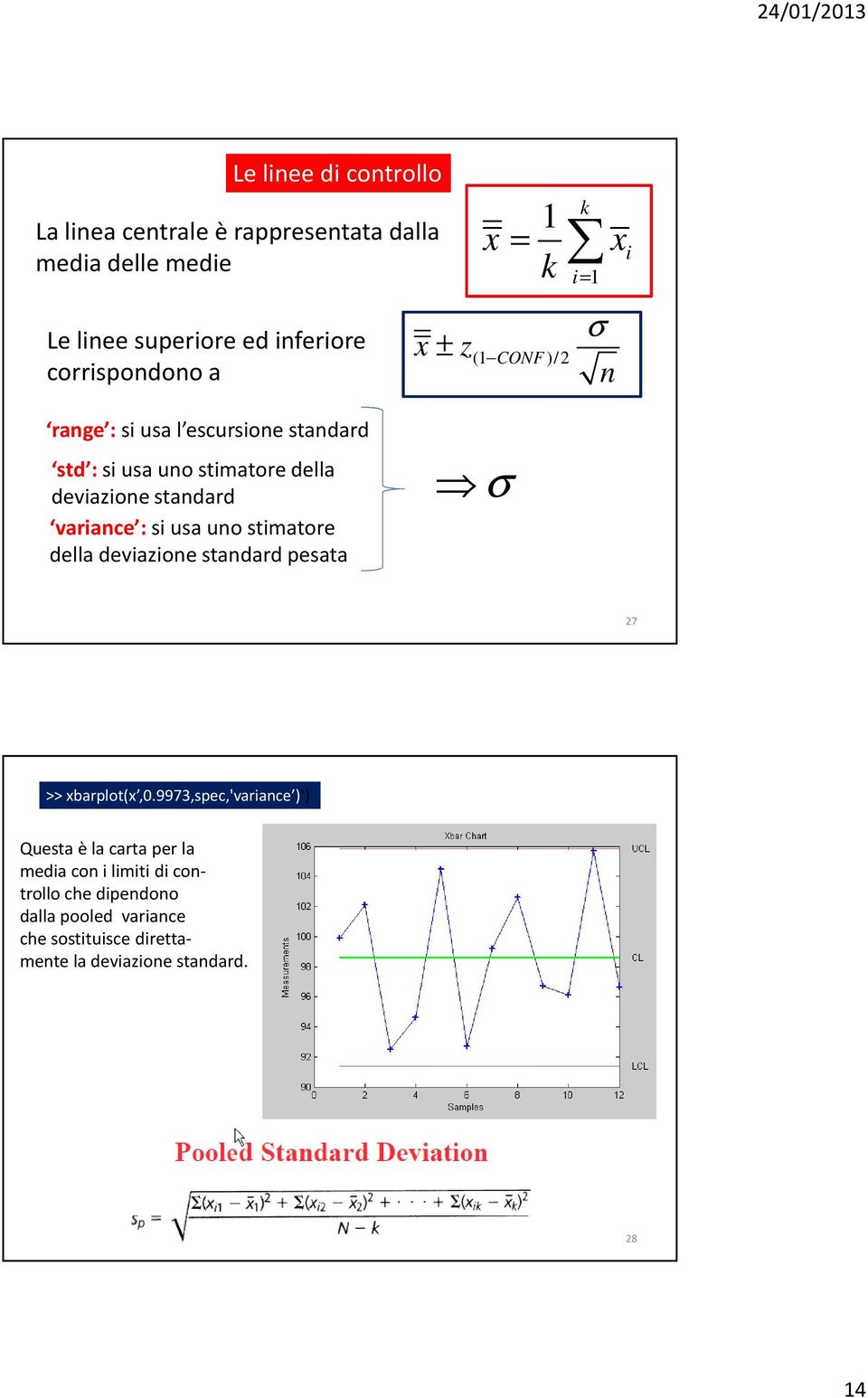 variance : si usa uno stimatore della deviazione standard pesata σ 27 >> xbarplot(x,0.