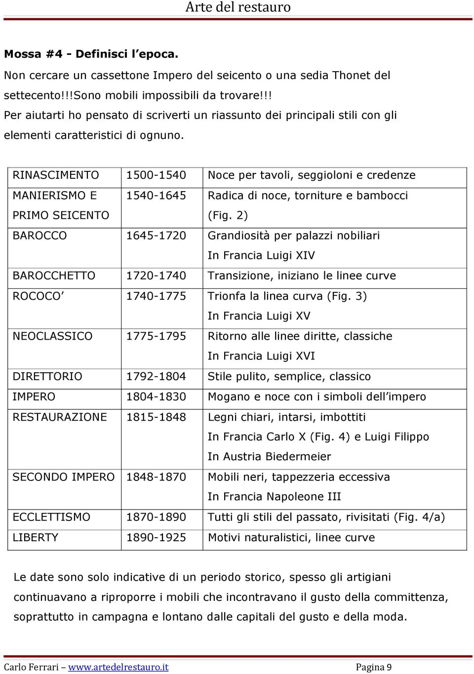 RINASCIMENTO 1500-1540 Noce per tavoli, seggioloni e credenze MANIERISMO E PRIMO SEICENTO 1540-1645 Radica di noce, torniture e bambocci (Fig.