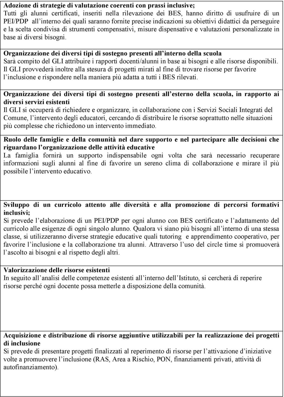 Organizzazione dei diversi tipi di sostegno presenti all interno della scuola Sarà compito del GLI attribuire i rapporti docenti/alunni in base ai bisogni e alle risorse disponibili.